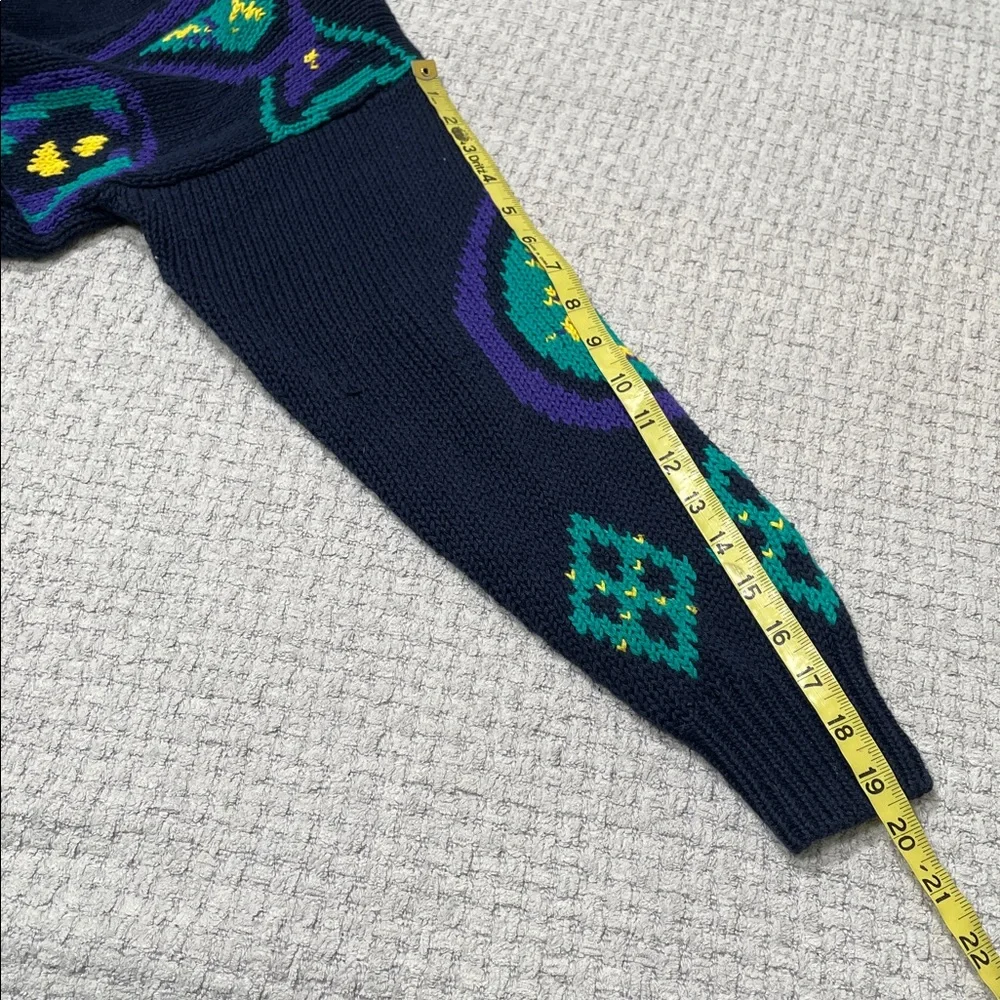 Vintage 90’s V-Neck Sweater Button up Cardigan Navy Teal Purple Size Small - Picture 15 of 15